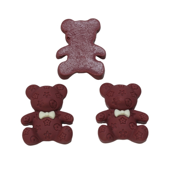 PLASTIC BEADS - RESIN 3D - FOR GLUING - BEAR 16 - 22x27x8мм BORDEAUX AND ECRU (LIGHT) - PACKAGE 30pcs.