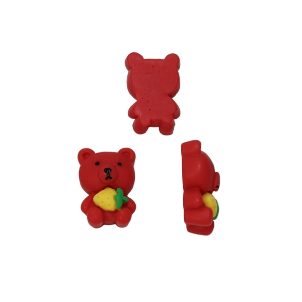 PLASTIC BEADS - RESIN 3D - FOR GLUING - BEAR 18 - 14x21x9мм RED AND ORANGE (LIGHT) - PACKAGE 30pcs.