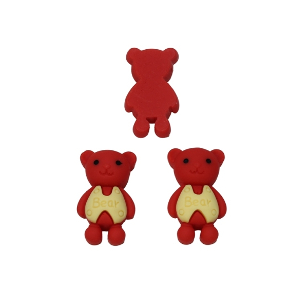 PLASTIC BEADS - RESIN 3D - FOR GLUING - BEAR 19 - 14x23x7мм RED AND ORANGE (LIGHT) - PACKAGE 30pcs.