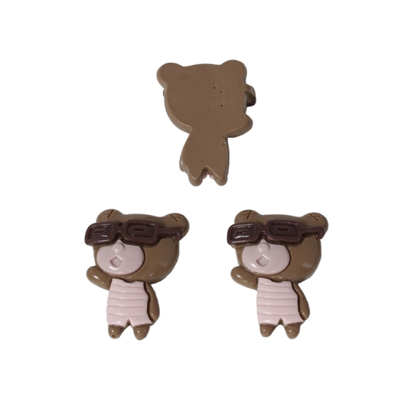 PLASTIC BEADS - RESIN 3D - FOR GLUING - BEAR 21 WITH GLASSES - 18x23x7мм BROWN (LIGHT) AND PEACH (LIGHT) - PACKAGE 40pcs.