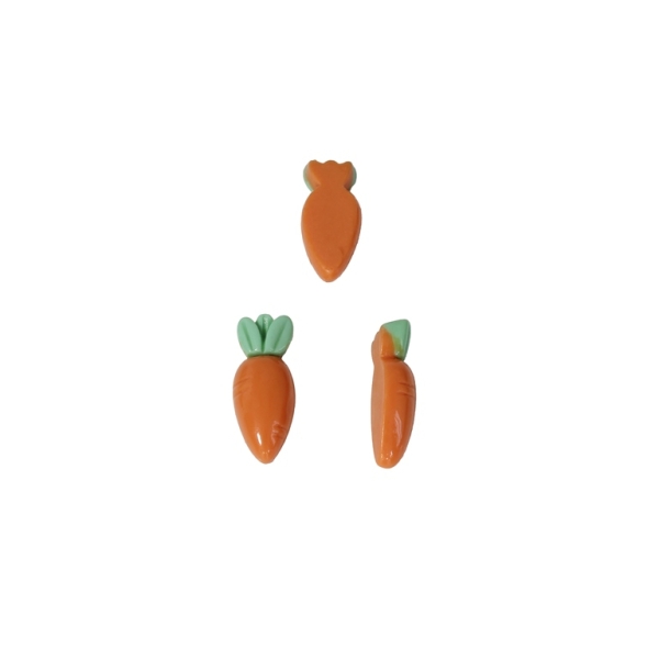 PLASTIC BEADS - RESIN 3D - FOR GLUING - CARROT 02 - 7x17x4мм ORANGE (DARK) AND GREEN (LIGHT) - PACKAGE 60pcs.