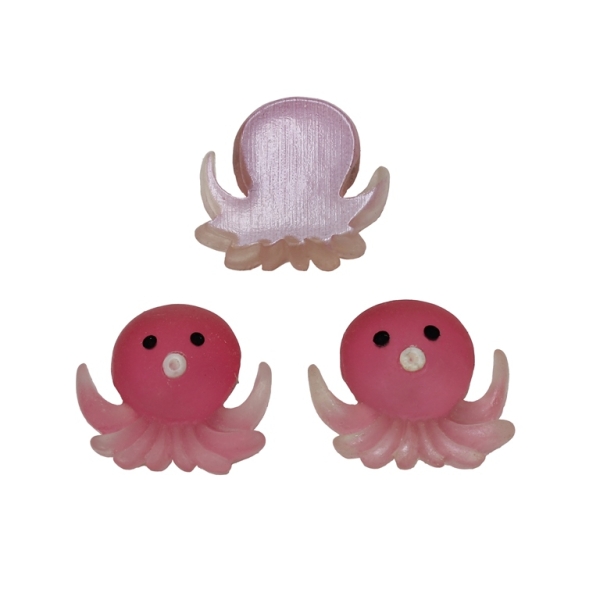 PLASTIC BEADS - RESIN 3D - FOR GLUING - OCTOPUS 01 TRANSPARENT - 24x22x8мм PINK - PACKAGE 40pcs.