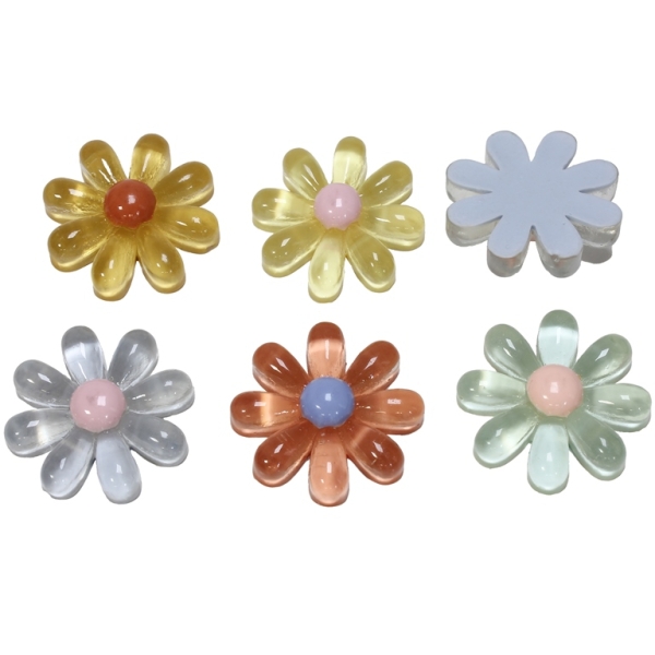 PLASTIC BEADS - RESIN 3D - FOR GLUING - FLOWER 06 TRANSPARENT - 24x23x8мм MIX - PACKAGE 40pcs.