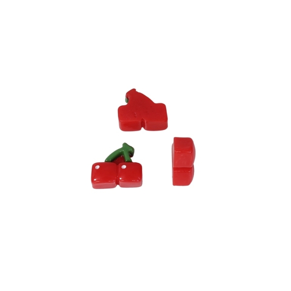 PLASTIC BEADS - RESIN 3D - FOR GLUING - CHERRIES 03 - 12x10x5мм RED AND GREEN - PACKAGE 60pcs.