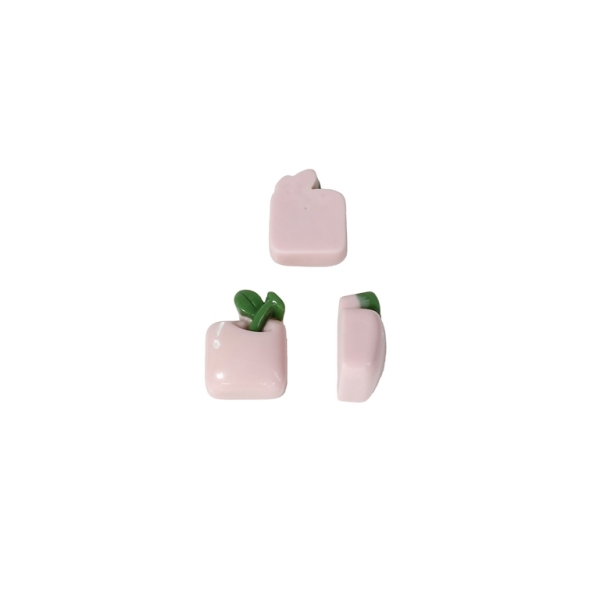 PLASTIC BEADS - RESIN 3D - FOR GLUING - APPLE 02 - 10x13x6мм PINK (LIGHT) AND GREEN - PACKAGE 60pcs.