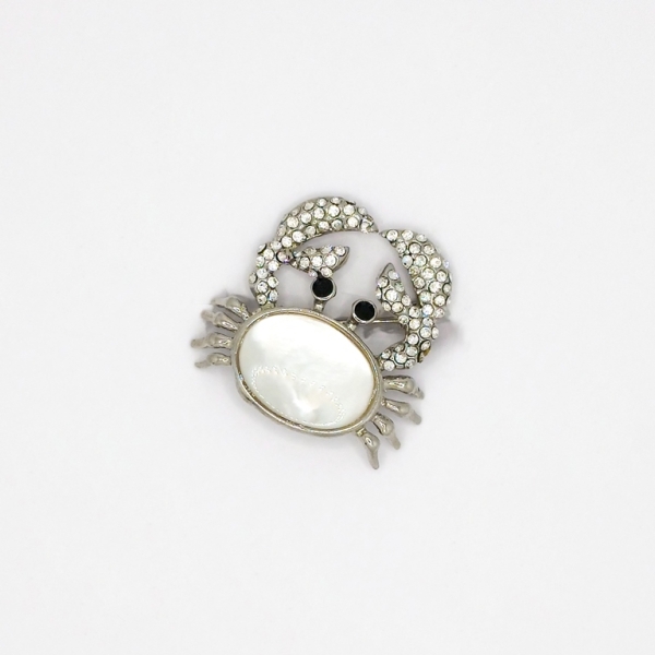 JEWELRY - BROOCH - MOTHER OF PEARL AND CRYSTALS - CRAB В101 - 3.0x2.8cm NICKEL - 1pc.