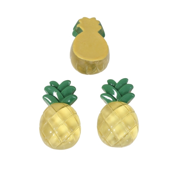 PLASTIC BEADS - RESIN 3D - FOR GLUING - PINEAPPLE 03 TRANSPARENT - 17x29x12мм YELLOW AND GREEN - PACKAGE 40pcs.