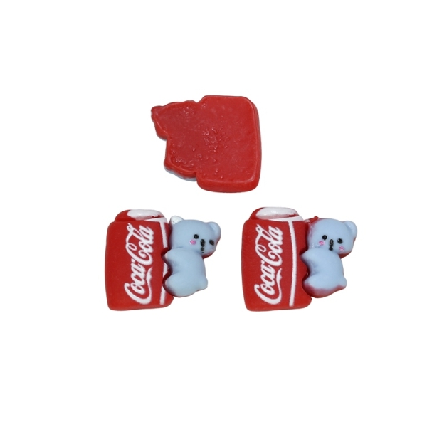 PLASTIC BEADS - RESIN 3D - FOR GLUING - COLA CAN AND BEAR 01 - 19x18x6мм RED AND BLUE (LIGHT) - PACKAGE 40pcs.