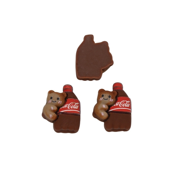 PLASTIC BEADS - RESIN 3D - FOR GLUING - BEAR WITH BOTTLE OF COLA 01 - 16x20x6мм BROWN - PACKAGE 40pcs.