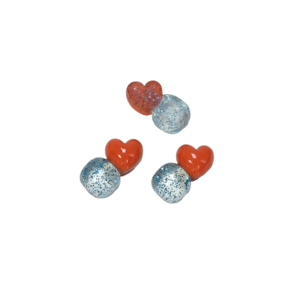 PLASTIC BEADS - RESIN 3D - FOR GLUING - HEART AND CIRCLE 01 TRANSPARENT - 18x9x7мм BLUE (LIGHT)-ORANGE - PACKAGE 60pcs.