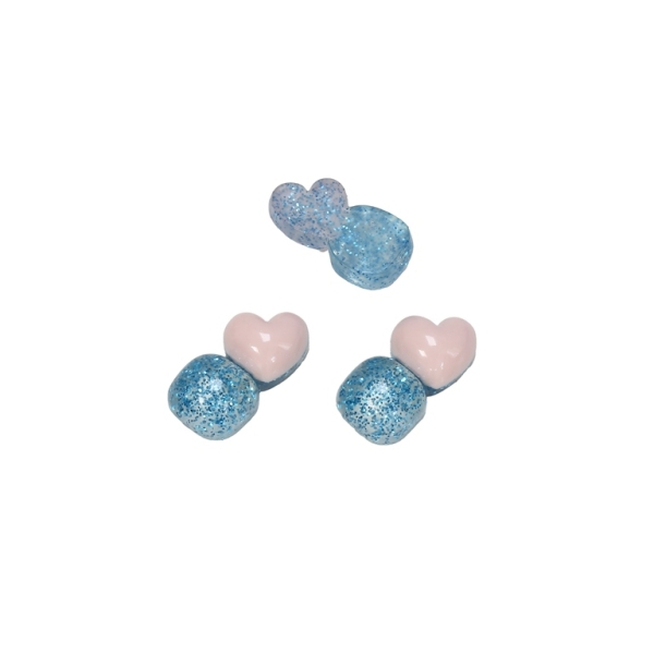 PLASTIC BEADS - RESIN 3D - FOR GLUING - HEART AND CIRCLE 01 TRANSPARENT - 18x9x7мм BLUE (LIGHT)-PINK (LIGHT) - PACKAGE 60pcs.