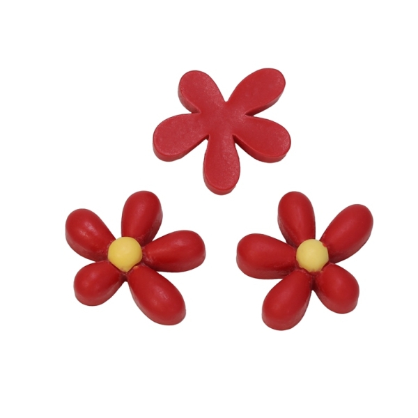 PLASTIC BEADS - RESIN 3D - FOR GLUING - FLOWER 08 - 24x25x8мм RED AND YELLOW - PACKAGE 40pcs.