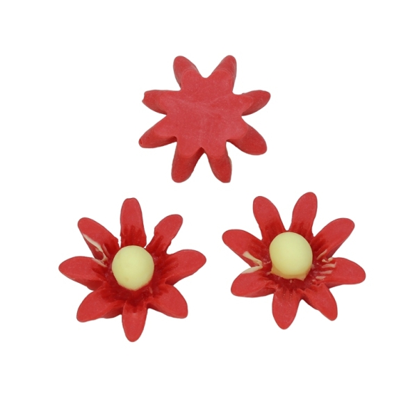 PLASTIC BEADS - RESIN 3D - FOR GLUING - FLOWER 10 - 24x11мм RED AND YELLOW - PACKAGE 50pcs.