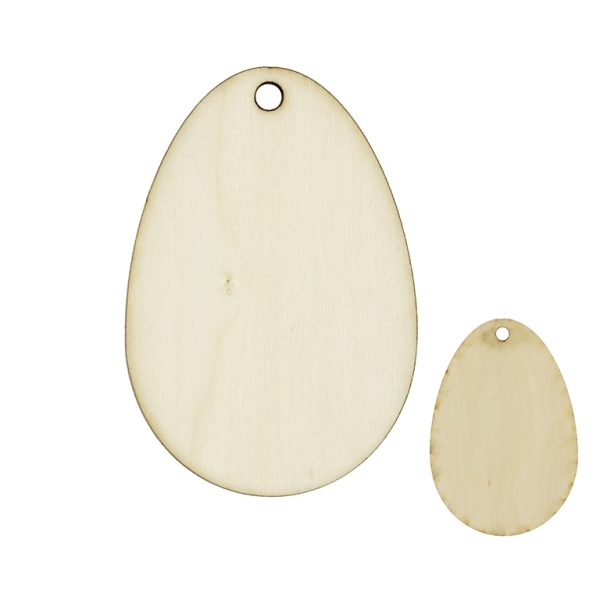 LASER CUT WOODEN FIGURES - PENDANT - EGG 48x70mm - BLANK - NATURAL - PACKAGE 40pcs. Hole-4.0mm