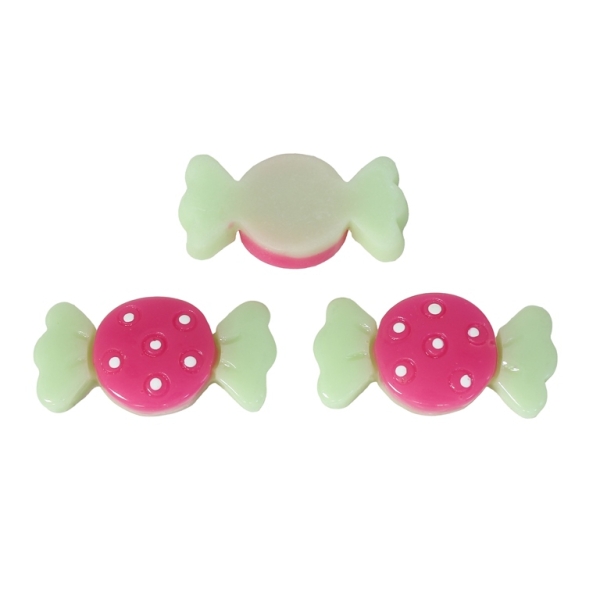 PLASTIC BEADS - RESIN 3D - FOR GLUING - CANDY 01 - 29x15x6mm PINK AND GREEN (LIGHT) - PACKAGE 40pcs.