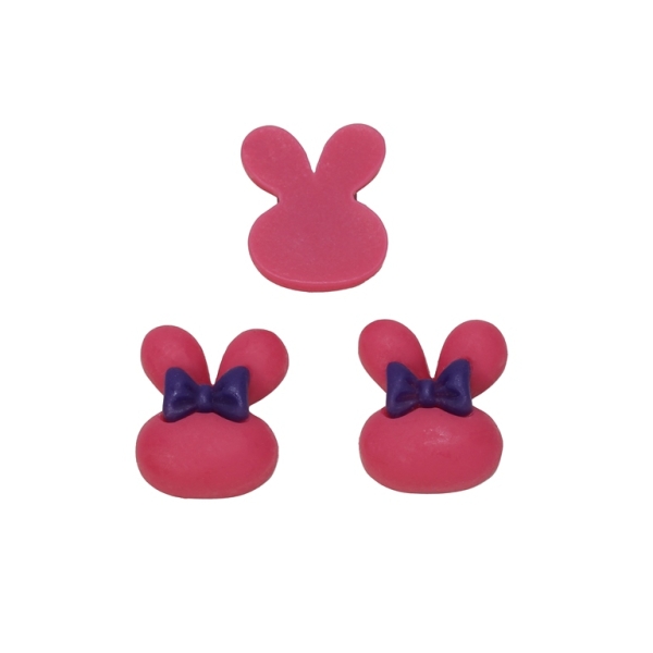 PLASTIC BEADS - RESIN 3D - FOR GLUING - BUNNY 01 - 16x20x5mm CYCLAMEN (DARK) AND PURPLE (DARK) - PACKAGE 50pcs.