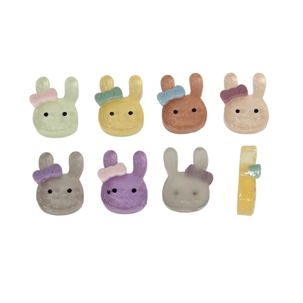 PLASTIC BEADS - RESIN 3D - FOR GLUING - BUNNY 02 TRANSPARENT - 12x16x5mm MIX - PACKAGE 40pcs.