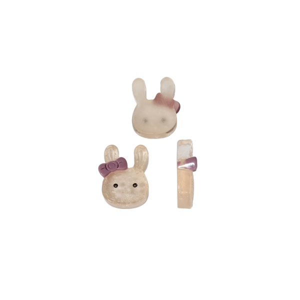 PLASTIC BEADS - RESIN 3D - FOR GLUING - BUNNY 02 TRANSPARENT - 12x16x5mm PEACH AND PURPLE - PACKAGE 40pcs.