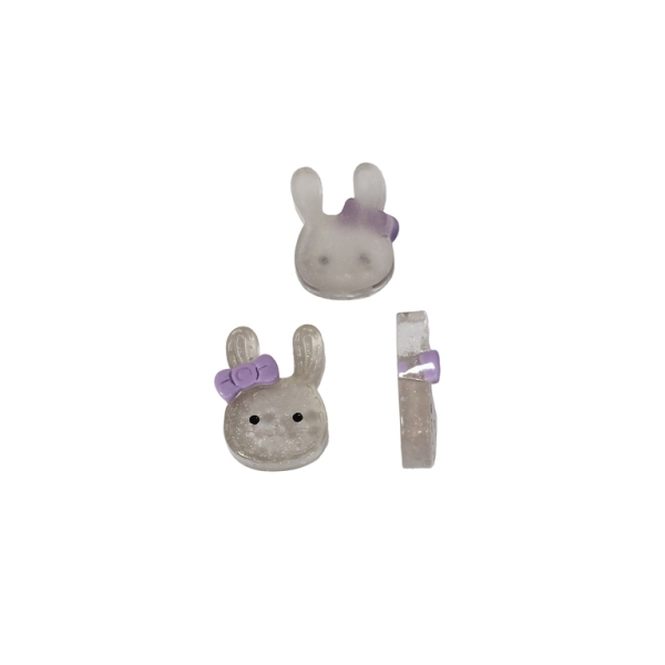 PLASTIC BEADS - RESIN 3D - FOR GLUING - BUNNY 02 TRANSPARENT - 12x16x5mm GRAY (DARK) AND PURPLE - PACKAGE 40pcs.