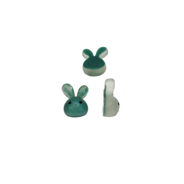 PLASTIC BEADS - RESIN 3D - FOR GLUING - BUNNY 03 TRANSPARENT - 11x13x6mm TURQUOISE (DARK) - PACKAGE 50pcs.