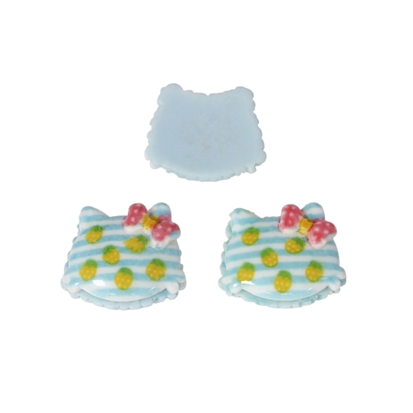 PLASTIC BEADS - RESIN 3D - FOR GLUING - CAT 02 WITH RIBBON - 22x18x6mm STRIPES AND PINK (LIGHT) - PACKAGE 40pcs.