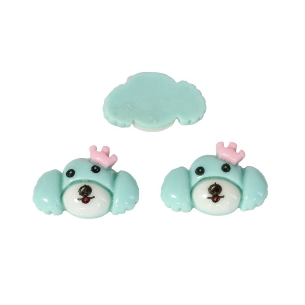 PLASTIC BEADS - RESIN 3D - FOR GLUING - PUPPY 03 - 26x17x7mm TURQUOISE (LIGHT) AND PINK (LIGHT) - PACKAGE 40pcs.