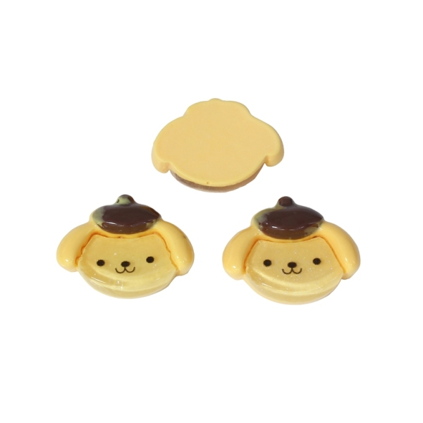 PLASTIC BEADS - RESIN 3D - FOR GLUING - PUPPY 04 WITH HAT - 23x18x7mm YELLOW (DARK) AND BROWN - PACKAGE 40pcs.