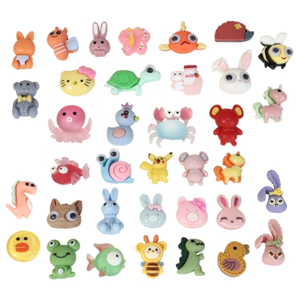 PLASTIC BEADS - RESIN 3D - FOR GLUING - MIX ANIMALS 01 - MIXED COLORS - PACKAGE 40pcs.