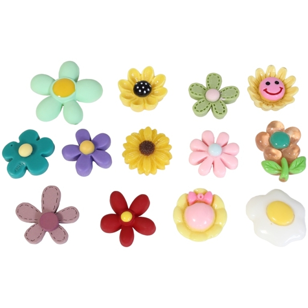 PLASTIC BEADS - RESIN 3D - FOR GLUING - MIXED FLOWERS  01 - MIXED COLORS - PACKAGE 40pcs.