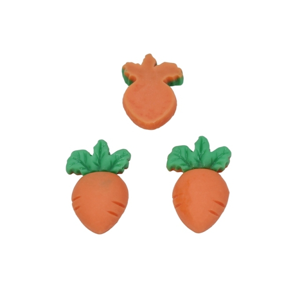 PLASTIC BEADS - RESIN 3D - FOR GLUING - CARROT 07 - 16x24x7mm ORANGE AND GREEN - PACKAGE 40pcs.