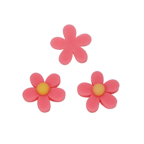 PLASTIC BEADS - RESIN 3D - FOR GLUING - FLOWER 02 - 21x7mm PINK (DARK) AND YELLOW - PACKAGE 40pcs.