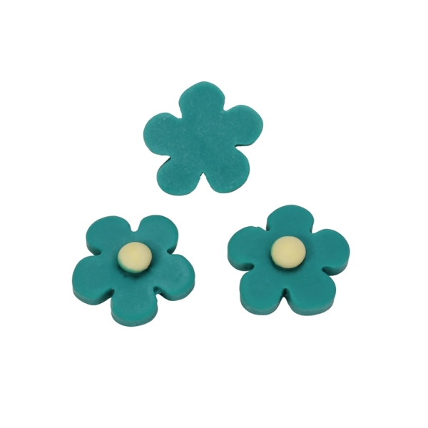 PLASTIC BEADS - RESIN 3D - FOR GLUING - FLOWER 13 - 20x7mm TURQUOISE (DARK) AND YELLOW - PACKAGE 40pcs.