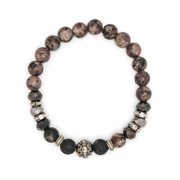 JEWELRY - ELASTIC BRACELET - NATURAL STONE - BALL 8mm - GRANITE - CRYSTALS - VOLCANIC STONE - PACKAGE 6pcs.