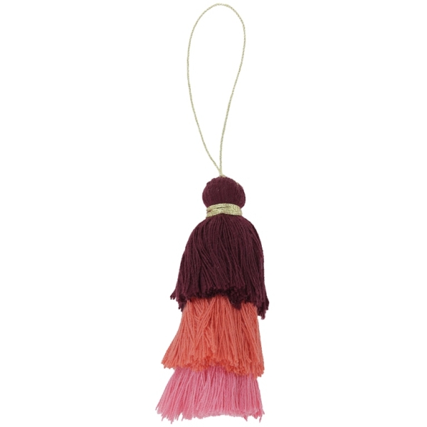 TEXTILE BEADS - TASSEL COTTON - THREE-LAYER - 8cm BORDEAUX (DARK)-CORAL ORANGE-PINK 54 - PACKAGE 20pcs.