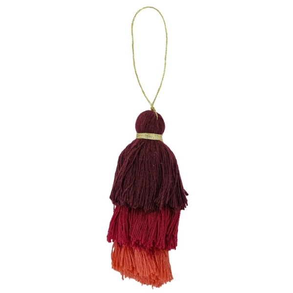 TEXTILE BEADS - TASSEL COTTON - THREE-LAYER - 8cm BORDEAUX (DARK)-RED (DARK)-CORAL ORANGE 55 - 2pcs.