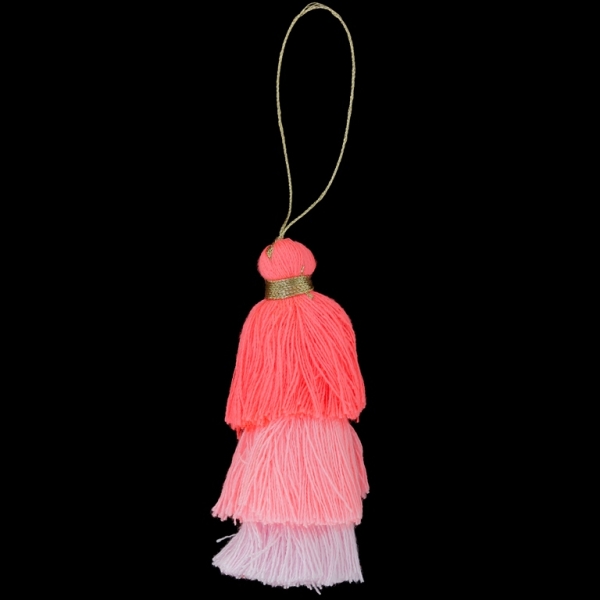 TEXTILE BEADS - TASSEL COTTON - THREE-LAYER - 8cm CORAL ELECTRICAL-CORAL ELECTRICAL (LIGHT)-PINK (LIGHT) 56 - 2pcs.