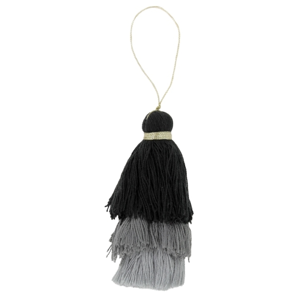 TEXTILE BEADS - TASSEL COTTON - THREE-LAYER - 8cm BLACK-GRAY-GRAY (LIGHT) 59 - 2pcs.