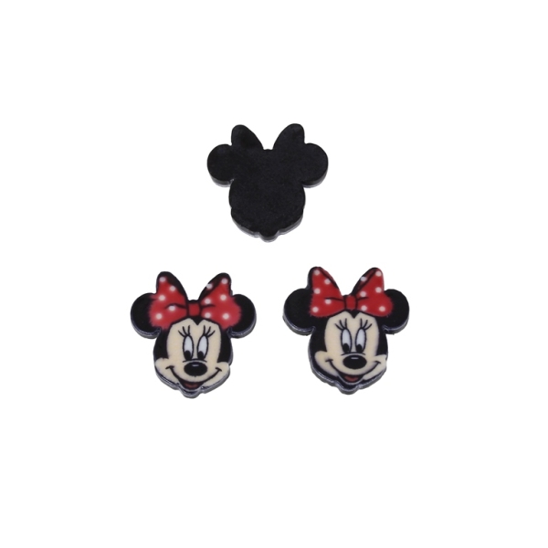 PLASTIC BEADS - RESIN - FOR GLUING - MINNIE MOUSE 05 - 17x18x2mm BLACK AND RED - PACKAGE 40pcs.