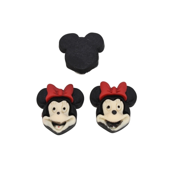 PLASTIC BEADS - RESIN 3D - FOR GLUING - MINNIE MOUSE 02 - 21x21x10mm BLACK AND ECRU - SECOND-RATE - PACKAGE 40pcs.