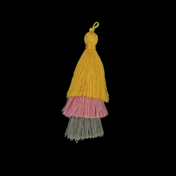 TEXTILE BEADS - TASSEL POLYESTER - THREE-LAYER - 7cm YELLOW (DARK)-CORAL-GREEN MILITARY (LIGHT) 80 - PACKAGE 20pcs.