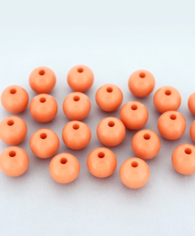 OPAQUE PLASTIC BEADS - BALL - 10mm CORAL ORANGE С09 - PACKAGE 500g Hole-2.2mm (939pcs.)