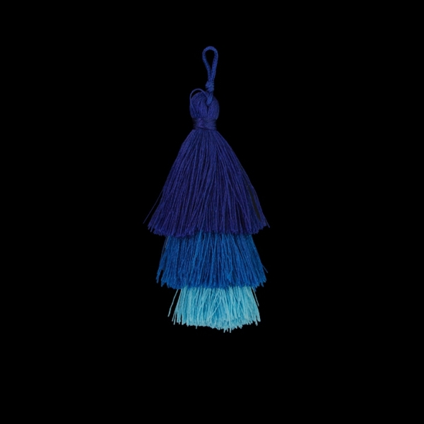 TEXTILE BEADS - TASSEL POLYESTER - THREE-LAYER - 7cm BLUE (DARK)-BLUE-BLUE (LIGHT) 86 - PACKAGE 20pcs.