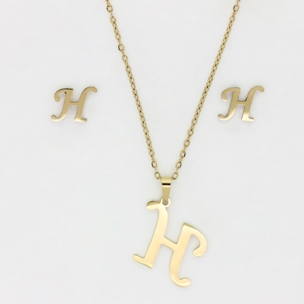 JEWELRY - SET - STAINLESS STEEL - LETTER Н S39 - GOLD - 1 set