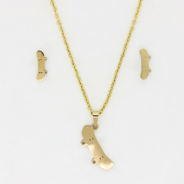 JEWELRY - SET - STAINLESS STEEL - SKATEBOARD S41 - GOLD - 1 set