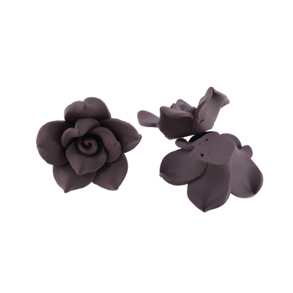 POLYMER CLAY FIMO BEADS - ROSE 01 MONOCHROME - 25x12mm BORDEAUX (DARK) 14 - 10pcs. Hole-2.0mm