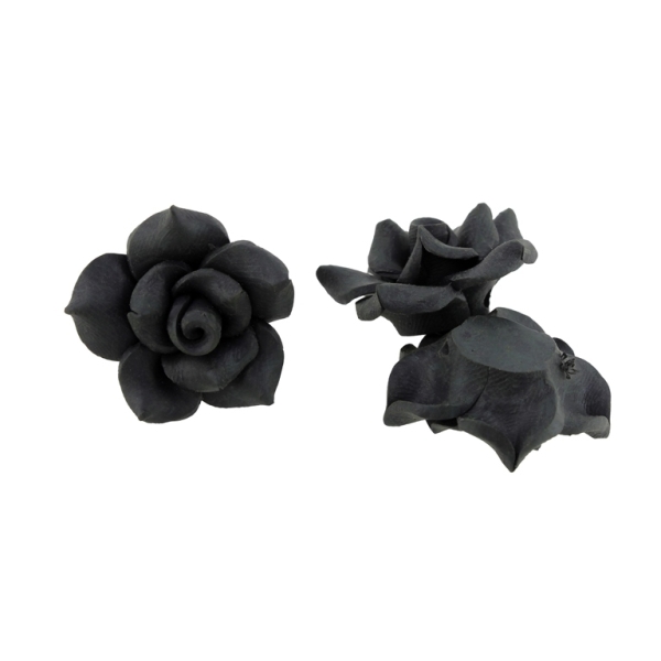 POLYMER CLAY FIMO BEADS - ROSE 01 MONOCHROME - 25x12mm BLACK 16 - 10pcs. Hole-2.0mm