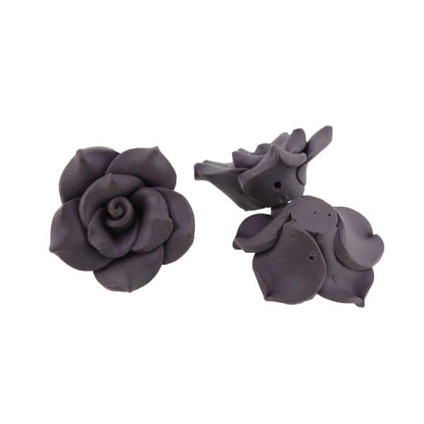 POLYMER CLAY FIMO BEADS - ROSE 01 MONOCHROME - 25x15mm PURPLE (DARK) 13 - 10pcs. Hole-2.0mm