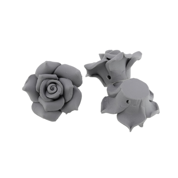 POLYMER CLAY FIMO BEADS - ROSE 01 MONOCHROME - 25x15mm GRAY 12 - 10pcs. Hole-2.0mm