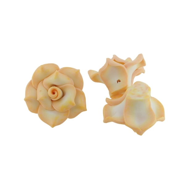 POLYMER CLAY FIMO BEADS - ROSE 01 MULTICOLORED - 25x15mm ECRU (LIGHT)-YELLOW (LIGHT)-PEACH 08 - 10pcs. Hole-2.0mm