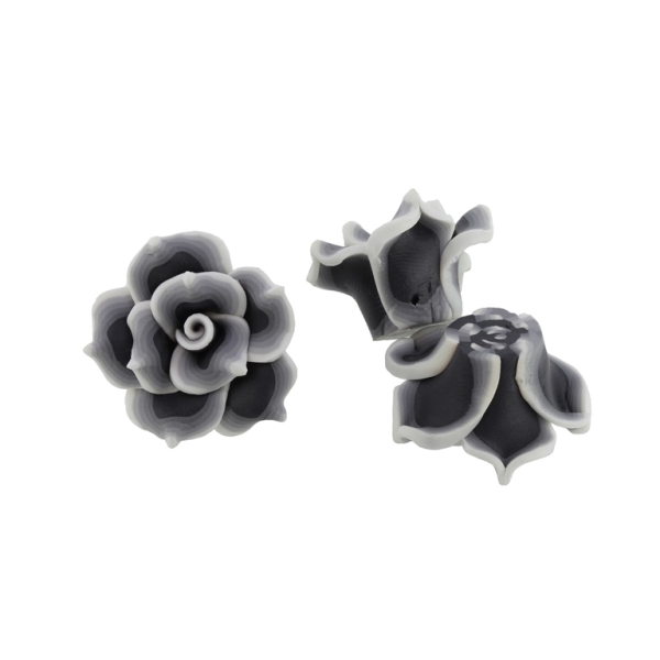 POLYMER CLAY FIMO BEADS - ROSE 01 MULTICOLORED - 25x15mm BLACK-GRAY-WHITE 02 - 10pcs. Hole-2.0mm